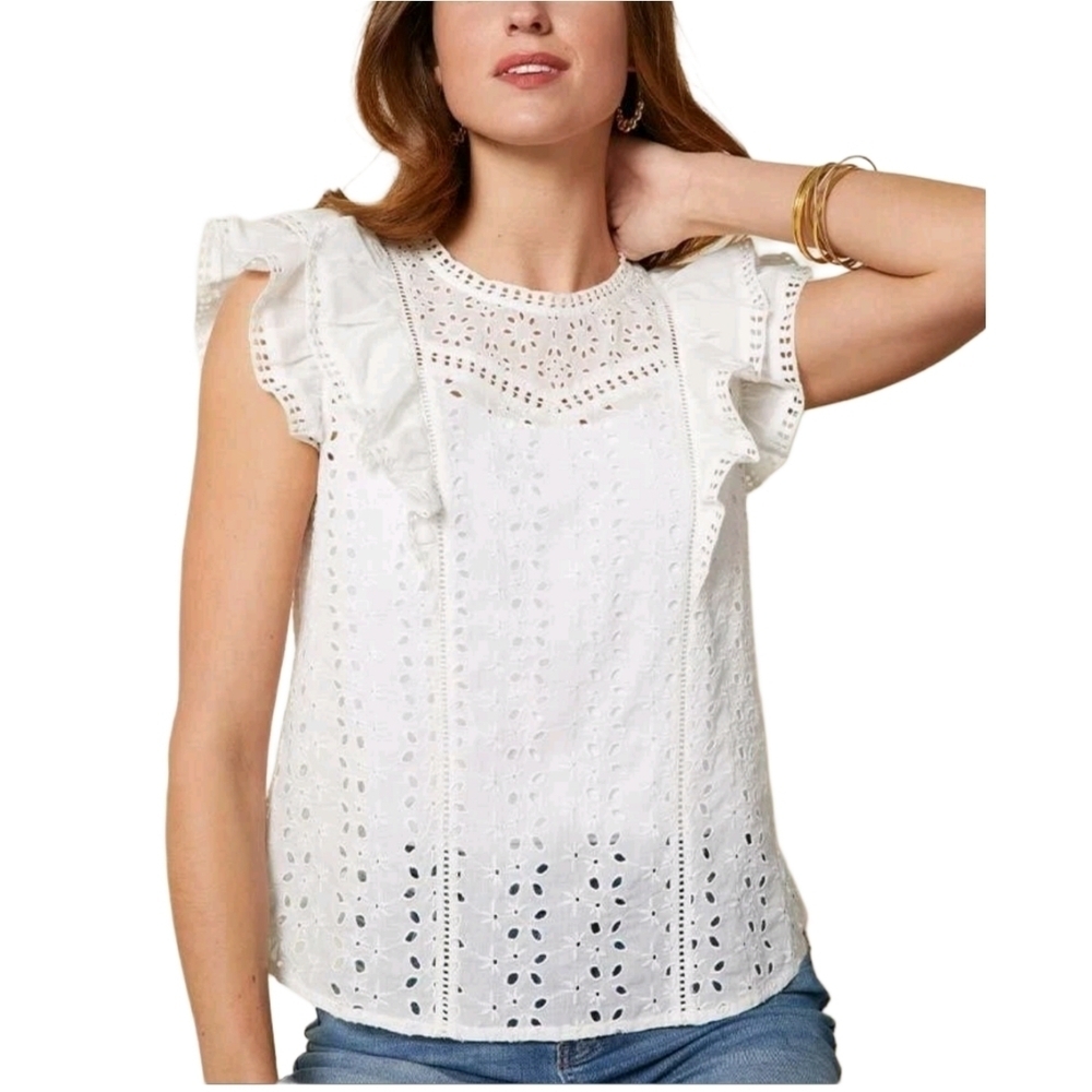 Matilda Jane Good Hart Lovely Light White Flutter Sleeve Eyelet Blouse Large